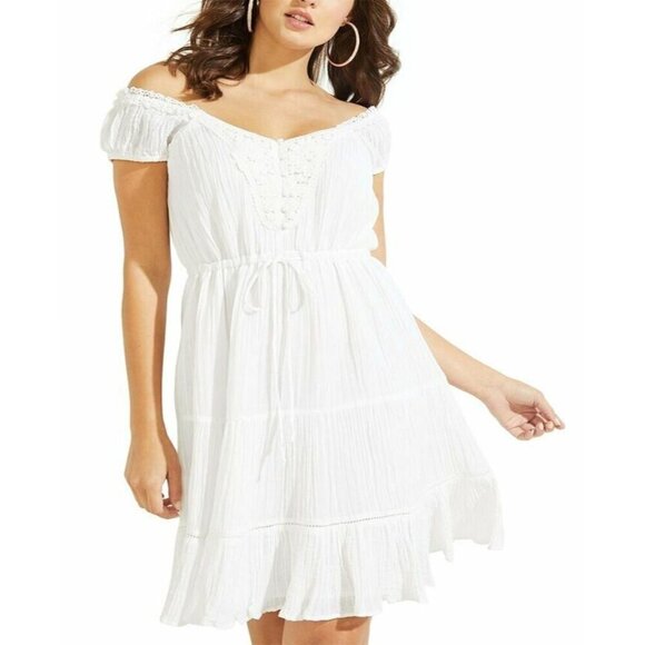 NWT $ 148 GUESS CIEL WHITE CROCHET-TRIM A-LINE DRESS SZ SMALL - Picture 1 of 9